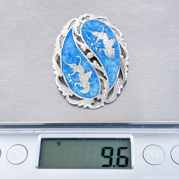 Vintage Siam Sterling Silver 925 Blue Guilloché Enamel Dancer Brooch Pendant - Picture 5 of 6